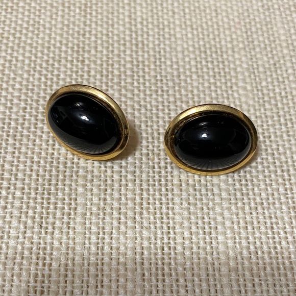 Elegant vintage Black onyx Gold Earrings - Picture 5 of 6